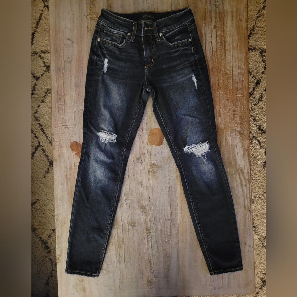 Silver Jeans Women's Dark Distressed Skinny Jeans